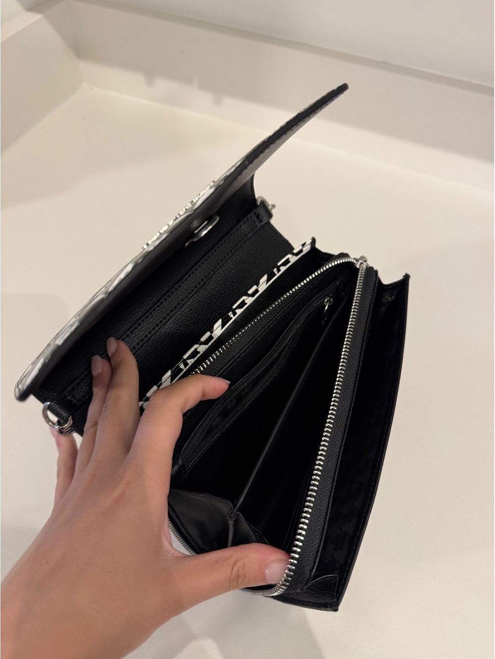 Karl Lagerfeld Paris Black & White Monogram Crossbody Bag - Picture 5 of 6